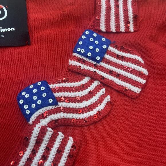 VTG Michael Simon Cardigan American Flag Embroidered Sequin Patriotic Sweater XL - Picture 5 of 13
